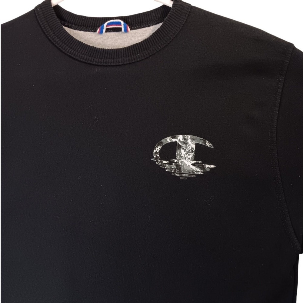 Champion Crewneck Sweatshirt Small Black Camo Logo Long Sleeve Active